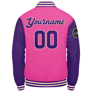 Chaqueta universitaria personalizada estilo Letterman para hombres-mujeres y jóvenes-color rosa y morado