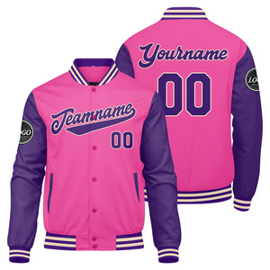 Chaqueta universitaria personalizada estilo Letterman para hombres-mujeres y jóvenes-color rosa y morado