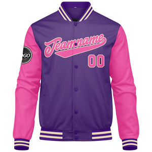 Chaqueta universitaria personalizada estilo Letterman para hombres-mujeres y jóvenes-color morado y rosa