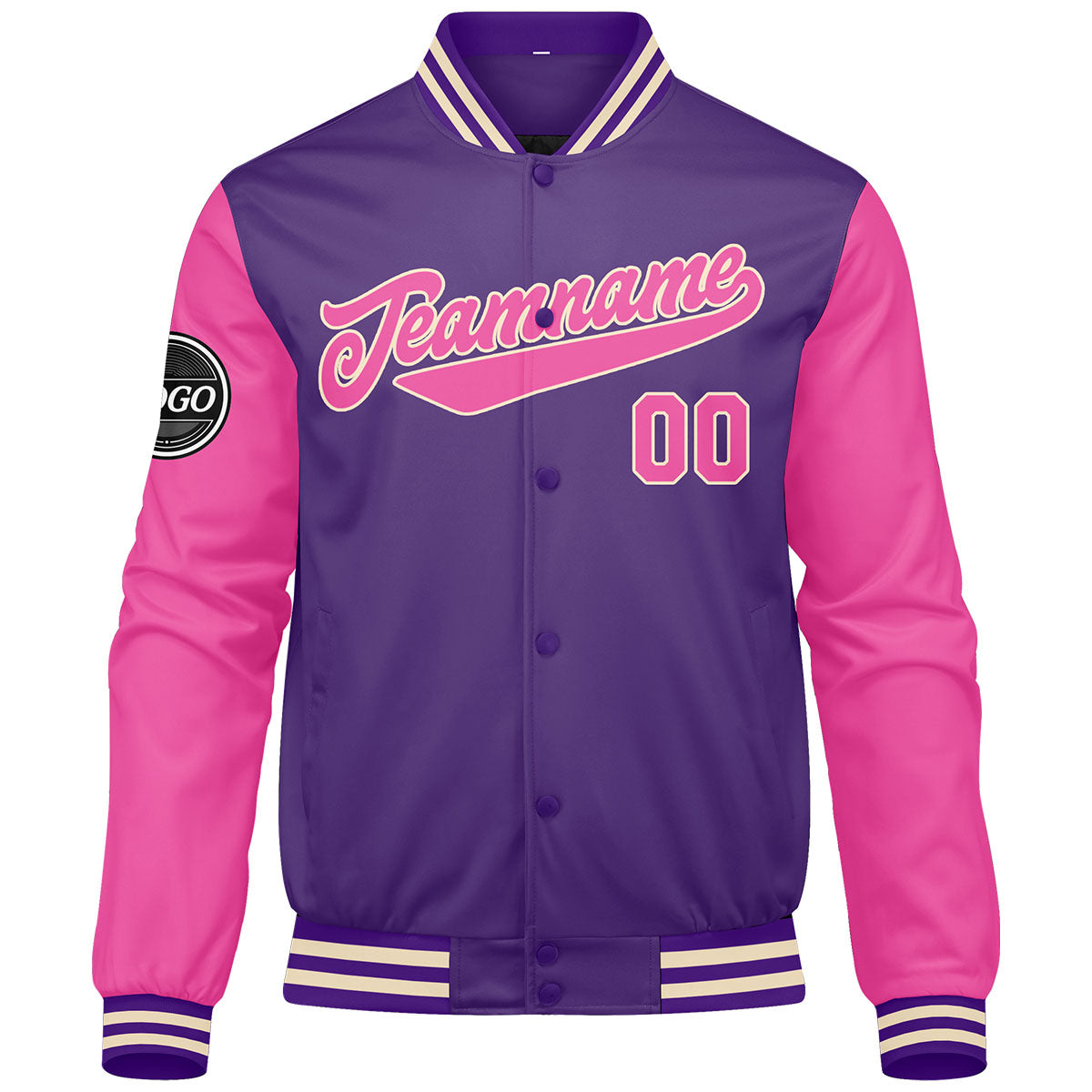 Chaqueta universitaria personalizada estilo Letterman para hombres-mujeres y jóvenes-color morado y rosa