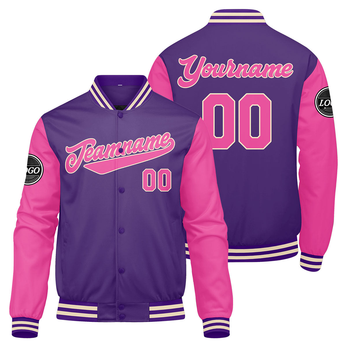 Chaqueta universitaria personalizada estilo Letterman para hombres-mujeres y jóvenes-color morado y rosa