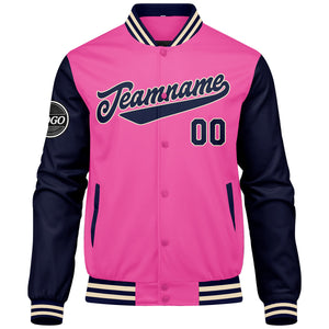 Chaqueta universitaria personalizada estilo Letterman para hombres-mujeres y jóvenes-color rosa y azul marino