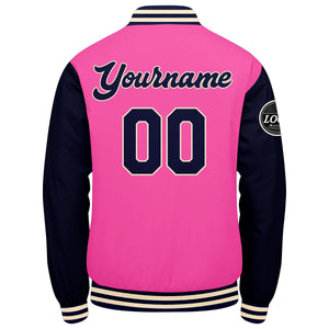 Chaqueta universitaria personalizada estilo Letterman para hombres-mujeres y jóvenes-color rosa y azul marino