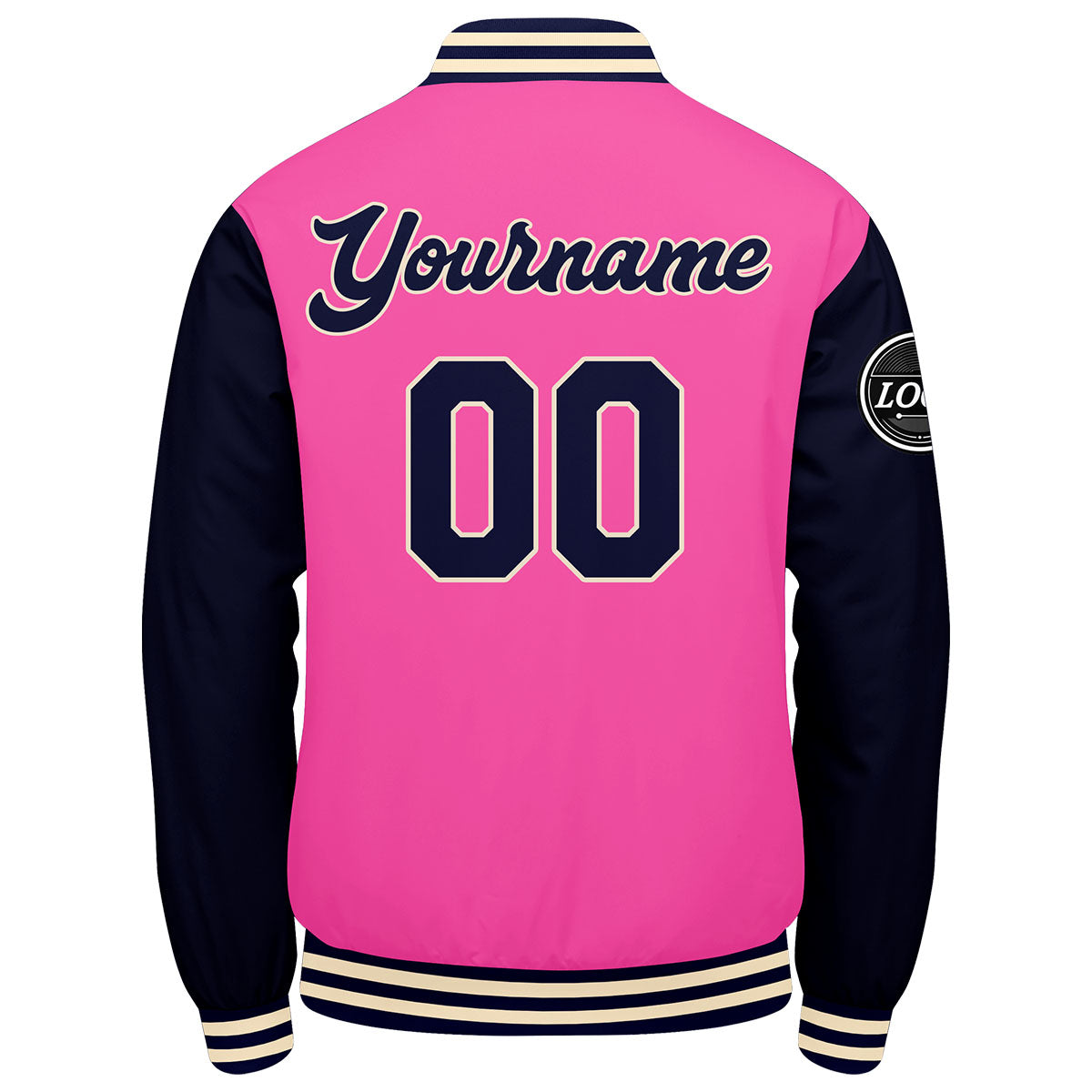 Chaqueta universitaria personalizada estilo Letterman para hombres-mujeres y jóvenes-color rosa y azul marino