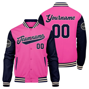 Chaqueta universitaria personalizada estilo Letterman para hombres-mujeres y jóvenes-color rosa y azul marino