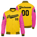 Chaqueta universitaria personalizada estilo Letterman para hombres-mujeres y jóvenes en color amarillo-rosa y negro