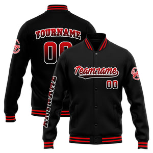 Chaqueta universitaria personalizada estilo Letterman para hombres-mujeres y jóvenes-color negro y rojo