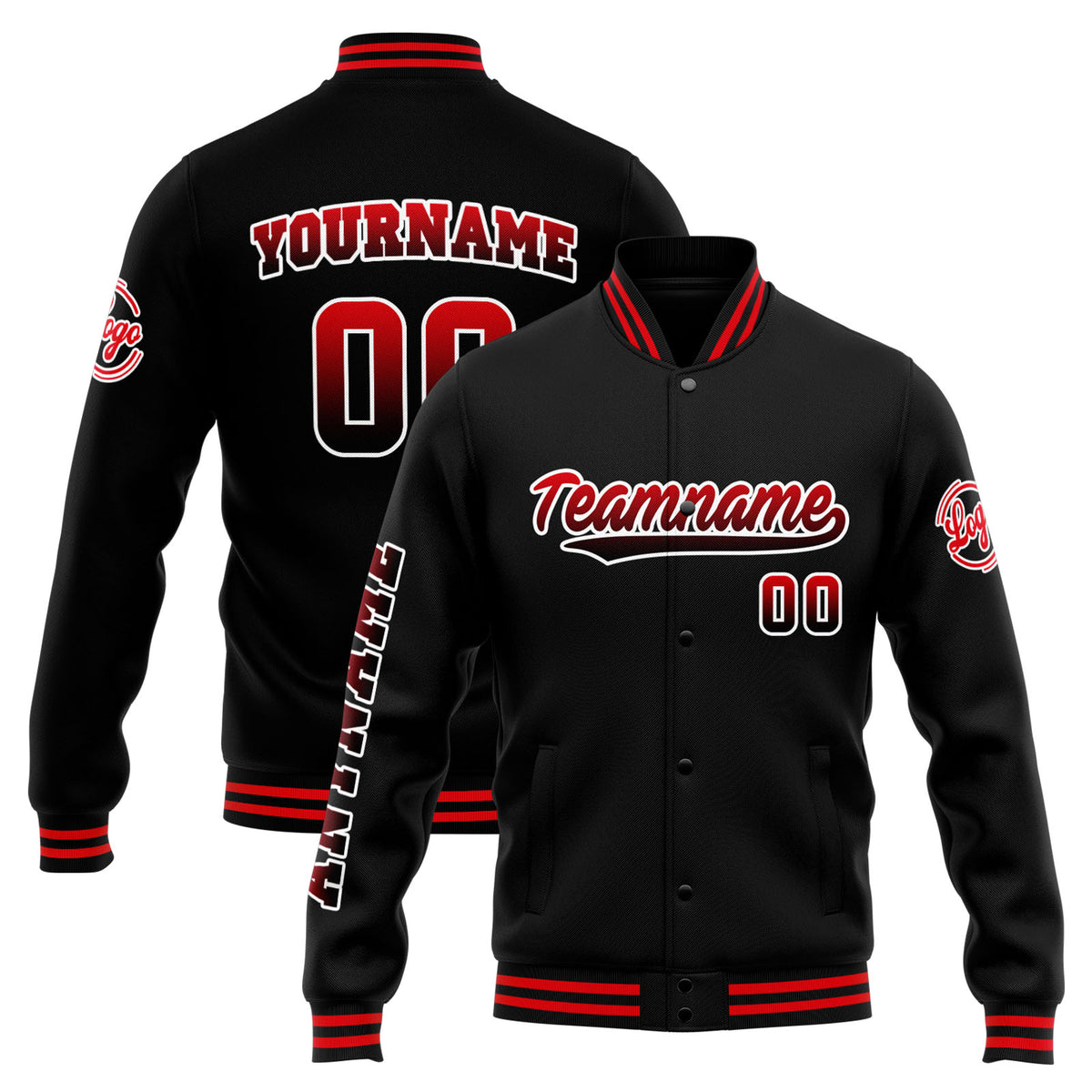 Chaqueta universitaria personalizada estilo Letterman para hombres-mujeres y jóvenes-color negro y rojo