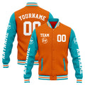 Chaqueta universitaria personalizada estilo Letterman para hombres-mujeres y jóvenes-color naranja y verde azulado