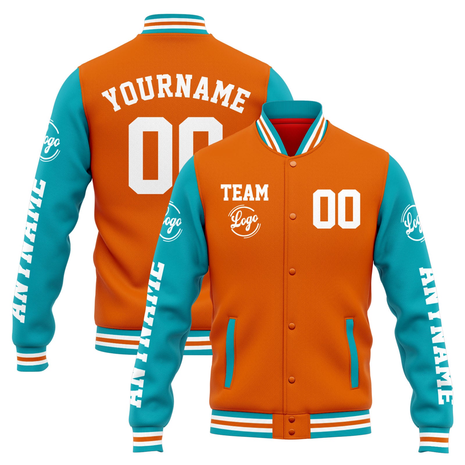 Chaqueta universitaria personalizada estilo Letterman para hombres-mujeres y jóvenes-color naranja y verde azulado