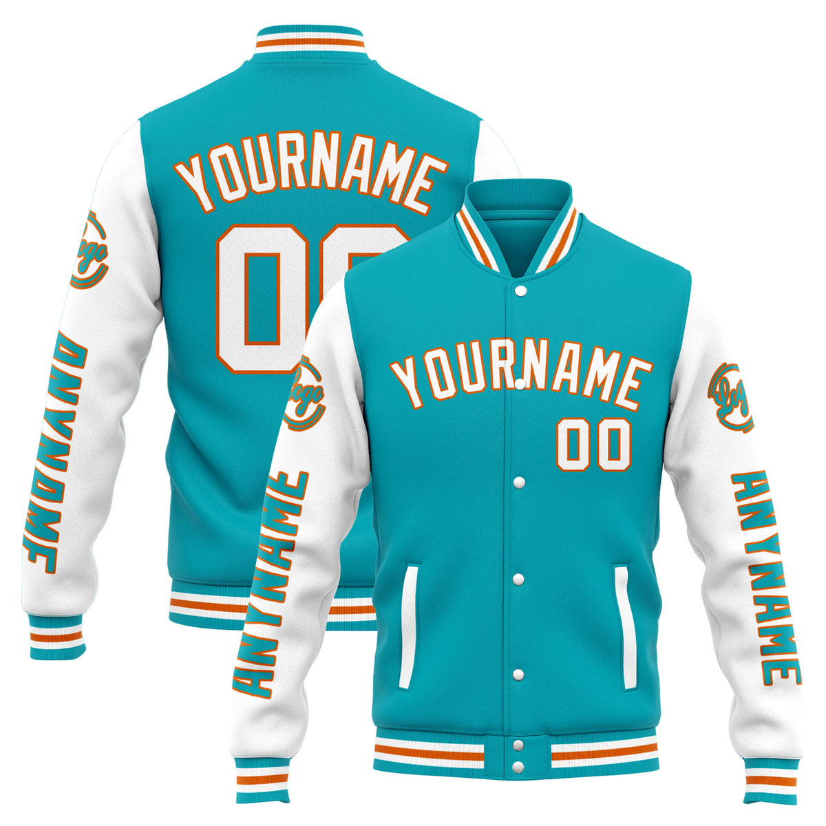 Chaqueta universitaria personalizada estilo Letterman para hombres-mujeres y jóvenes-color verde azulado y blanco