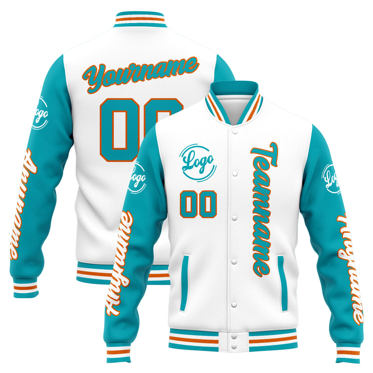 Chaqueta universitaria personalizada estilo Letterman para hombres-mujeres y jóvenes-color blanco y verde azulado