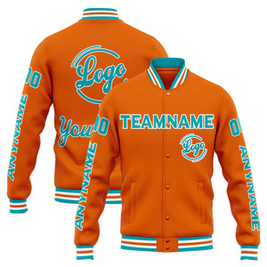 Chaqueta universitaria personalizada estilo Letterman para hombres-mujeres y jóvenes-color naranja y verde azulado