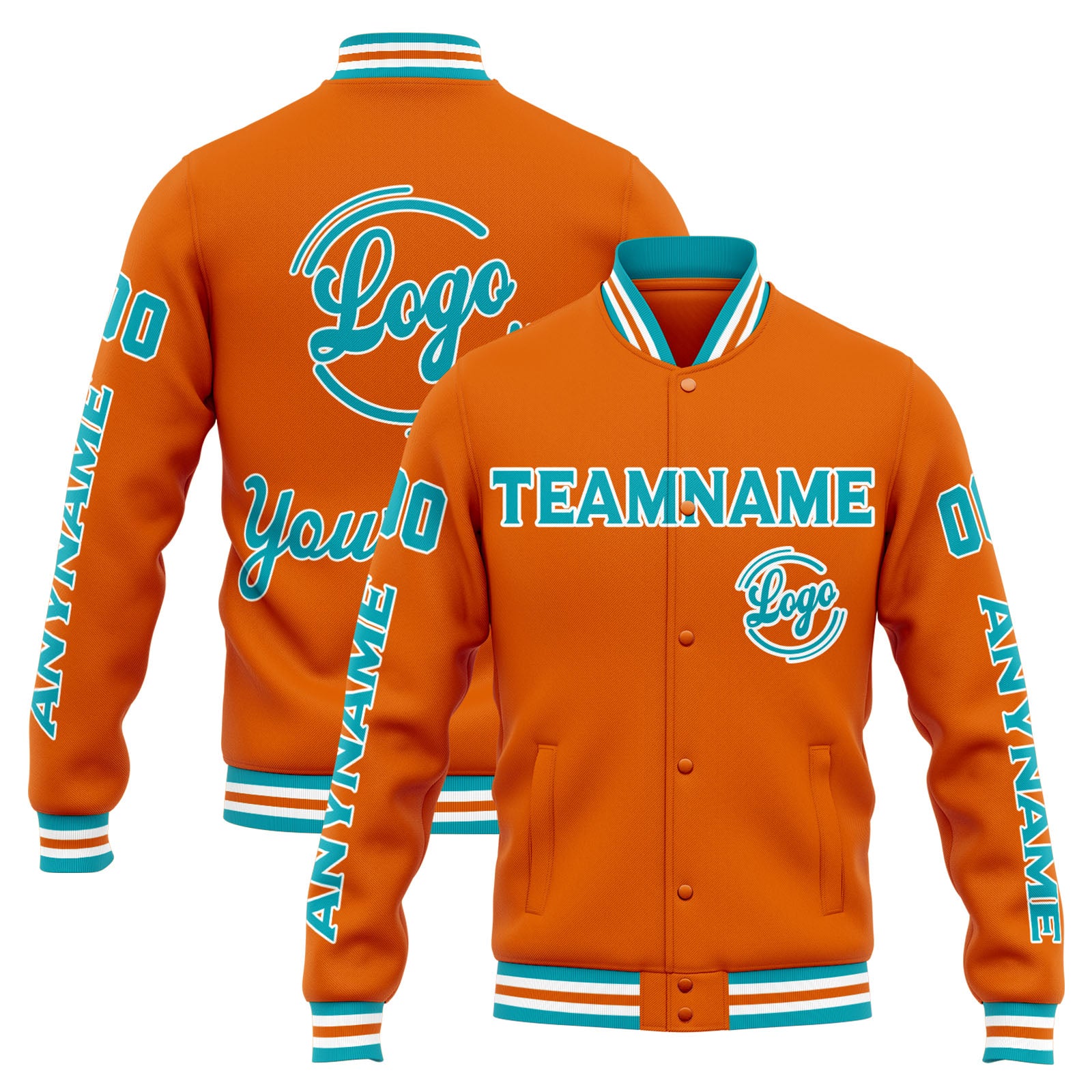 Chaqueta universitaria personalizada estilo Letterman para hombres-mujeres y jóvenes-color naranja y verde azulado