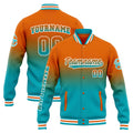 Chaqueta universitaria personalizada estilo Letterman para hombres-mujeres y jóvenes-color naranja degradado turquesa