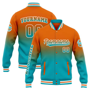 Chaqueta universitaria personalizada estilo Letterman para hombres-mujeres y jóvenes-color naranja degradado turquesa