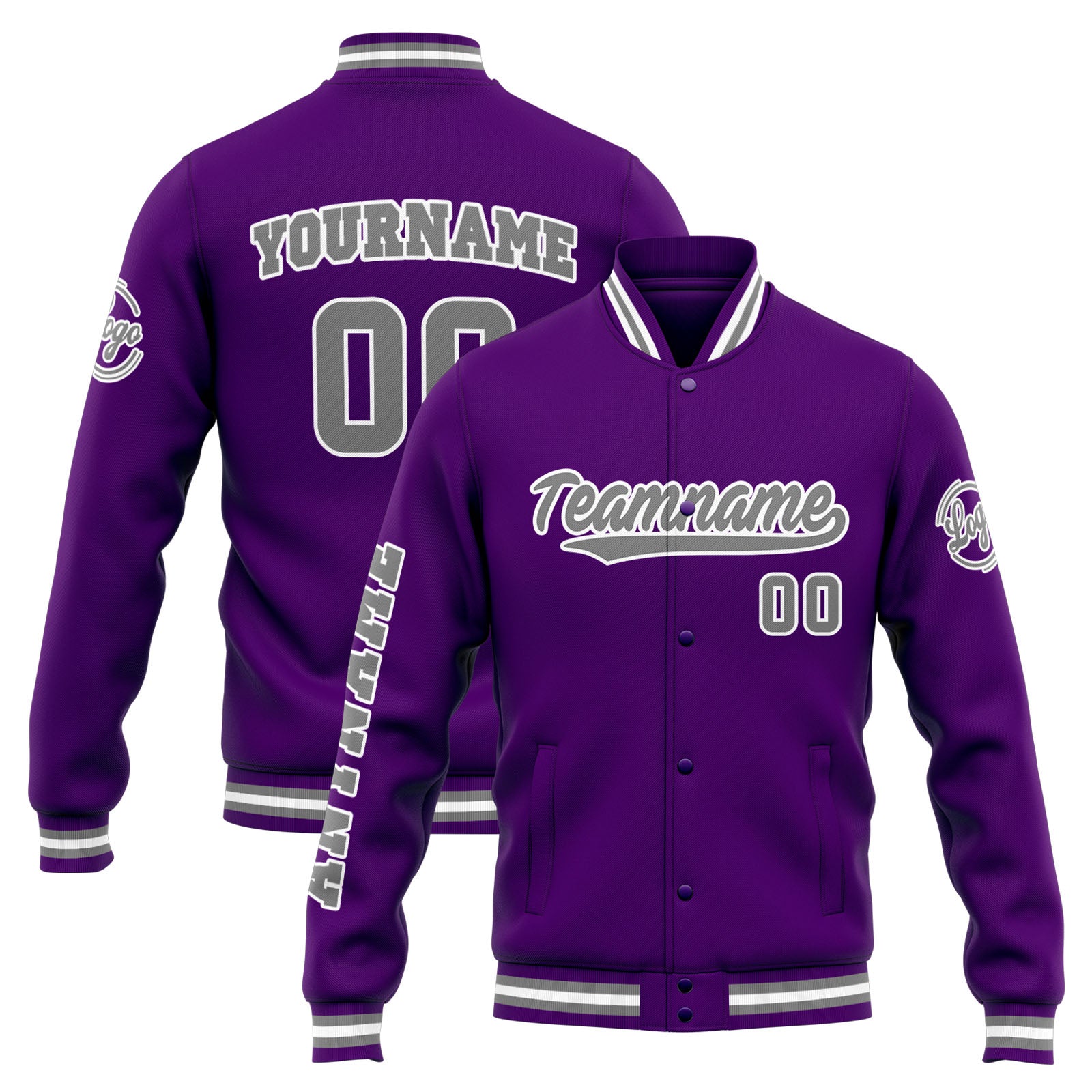 Chaqueta universitaria personalizada estilo Letterman para hombres-mujeres y jóvenes-color morado y gris