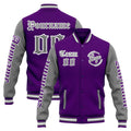 Chaqueta universitaria personalizada estilo Letterman para hombres-mujeres y jóvenes-color morado y gris