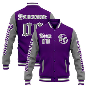 Chaqueta universitaria personalizada estilo Letterman para hombres-mujeres y jóvenes-color morado y gris