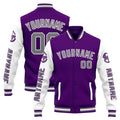 Chaqueta universitaria personalizada estilo Letterman para hombres-mujeres y jóvenes-color morado y blanco