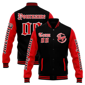 Chaqueta universitaria personalizada estilo Letterman para hombres-mujeres y jóvenes-color negro y rojo