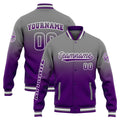 Chaqueta universitaria personalizada estilo Letterman para hombres-mujeres y jóvenes-color gris degradado morado