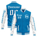 Chaqueta universitaria personalizada estilo Letterman para hombres-mujeres y jóvenes-color azul y blanco