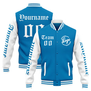 Chaqueta universitaria personalizada estilo Letterman para hombres-mujeres y jóvenes-color azul y blanco