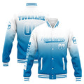 Chaqueta universitaria personalizada estilo Letterman para hombres-mujeres y jóvenes-color blanco con degradado azul