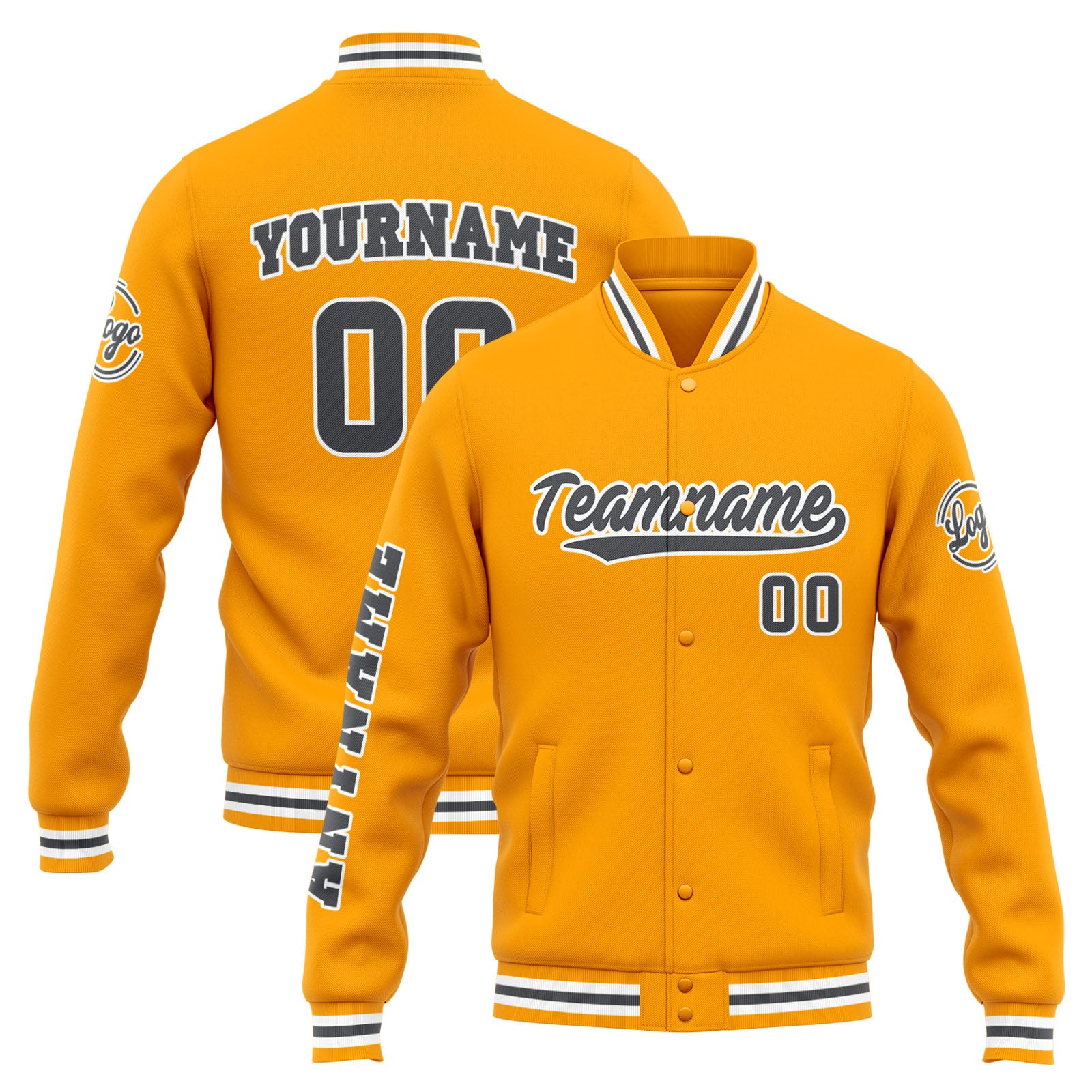 Chaqueta universitaria personalizada estilo Letterman para hombres-mujeres y jóvenes-color amarillo y gris
