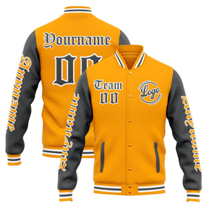 Chaqueta universitaria personalizada estilo Letterman para hombres-mujeres y jóvenes-color amarillo y gris