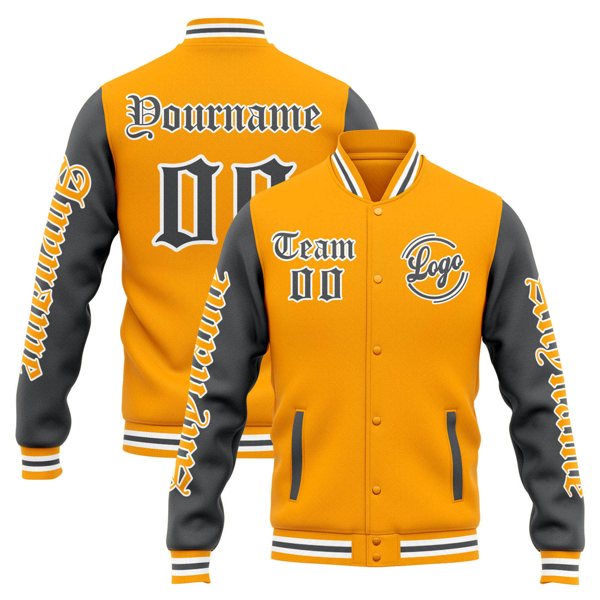 Chaqueta universitaria personalizada estilo Letterman para hombres-mujeres y jóvenes-color amarillo y gris