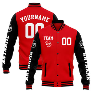 Chaqueta universitaria personalizada estilo Letterman para hombres-mujeres y jóvenes-color rojo y negro