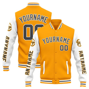 Chaqueta universitaria personalizada estilo Letterman para hombres-mujeres y jóvenes-color amarillo y blanco