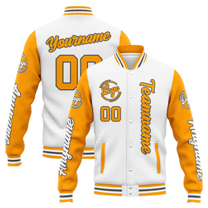 Chaqueta universitaria personalizada estilo Letterman para hombres-mujeres y jóvenes-color blanco y amarillo