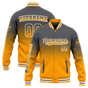 Chaqueta universitaria personalizada estilo Letterman para hombres-mujeres y jóvenes-color gris degradado amarillo
