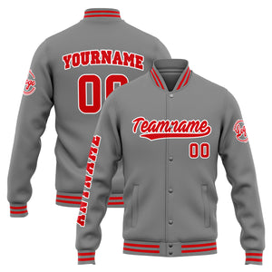 Chaqueta universitaria personalizada estilo Letterman para hombres-mujeres y jóvenes-color gris y rojo