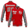 Chaqueta universitaria personalizada estilo Letterman para hombres-mujeres y jóvenes-color rojo y gris