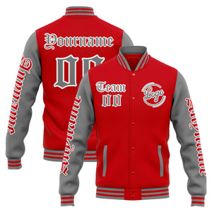 Chaqueta universitaria personalizada estilo Letterman para hombres-mujeres y jóvenes-color rojo y gris