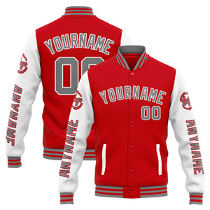 Chaqueta universitaria personalizada estilo Letterman para hombres-mujeres y jóvenes-color rojo y blanco