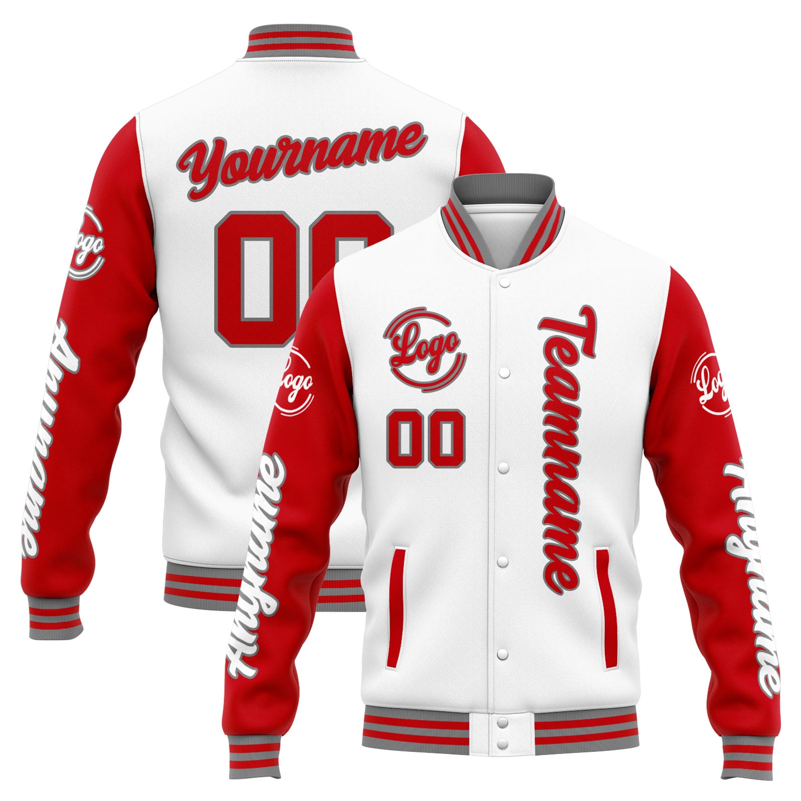 Chaqueta universitaria personalizada estilo Letterman para hombres-mujeres y jóvenes-color blanco y rojo