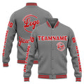Chaqueta universitaria personalizada estilo Letterman para hombres-mujeres y jóvenes-color gris y rojo