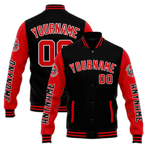 Chaqueta universitaria personalizada estilo Letterman para hombres-mujeres y jóvenes-color negro y rojo
