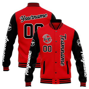 Chaqueta universitaria personalizada estilo Letterman para hombres-mujeres y jóvenes-color rojo y negro