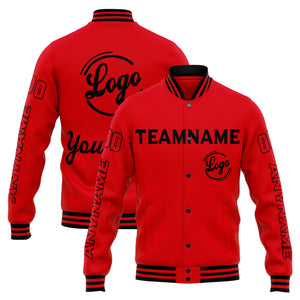 Chaqueta universitaria personalizada estilo Letterman para hombres-mujeres y jóvenes-color rojo y negro