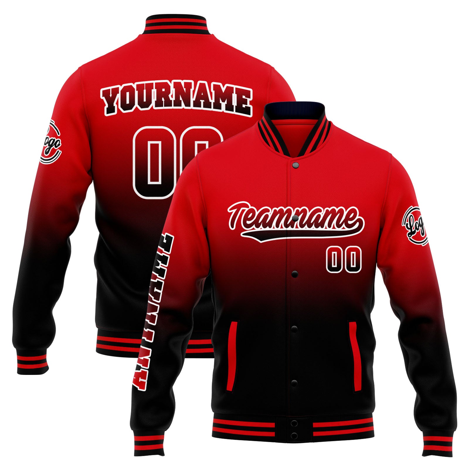 Chaqueta universitaria personalizada estilo Letterman para hombres-mujeres y jóvenes-color rojo y negro degradado