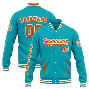 Chaqueta universitaria personalizada estilo Letterman para hombres-mujeres y jóvenes-color verde azulado y naranja