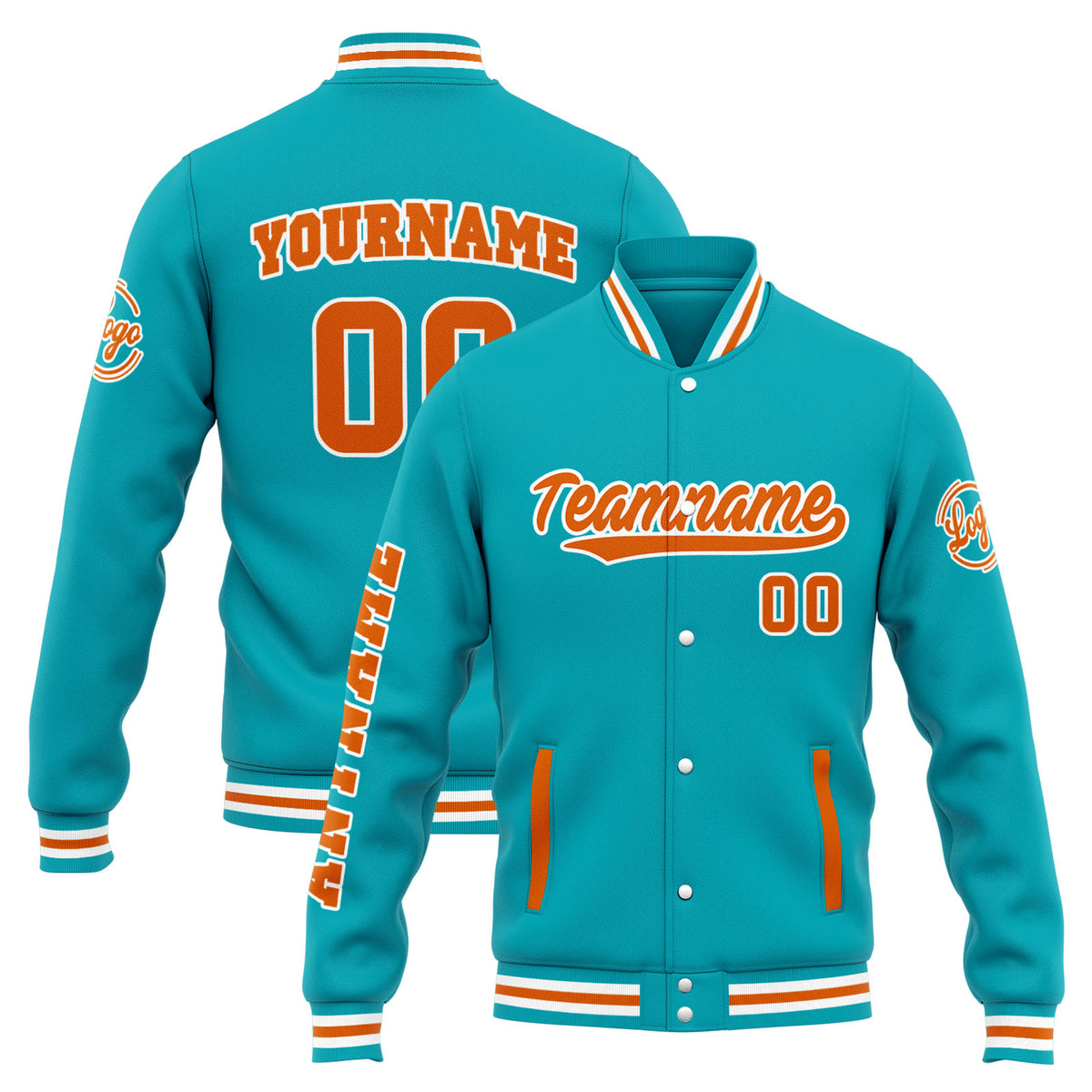 Chaqueta universitaria personalizada estilo Letterman para hombres-mujeres y jóvenes-color verde azulado y naranja