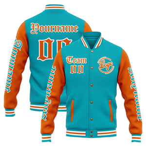 Chaqueta universitaria personalizada estilo Letterman para hombres-mujeres y jóvenes-color verde azulado y naranja