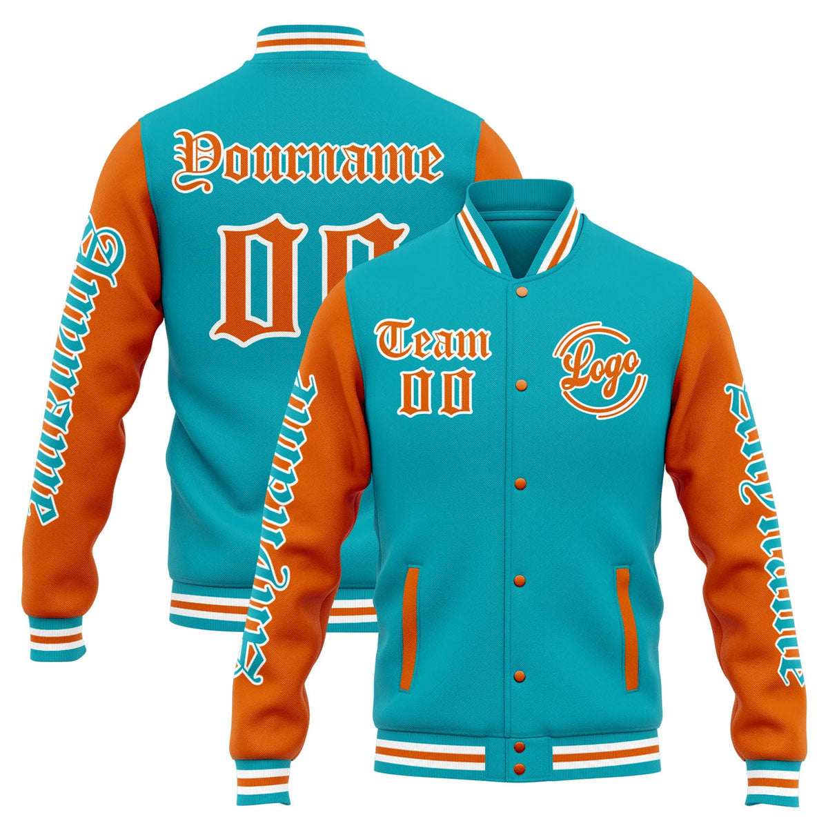 Chaqueta universitaria personalizada estilo Letterman para hombres-mujeres y jóvenes-color verde azulado y naranja